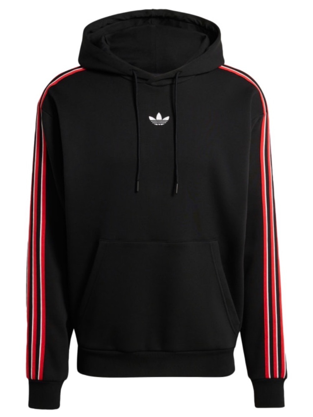 adidas Black Hoodie with Red Stripe Sleeve Accents